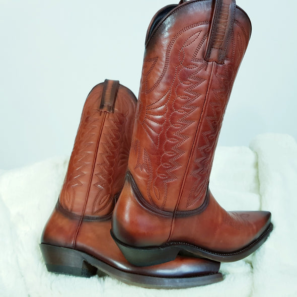 Eco-friendly orange and brick cowboy boots for women and men