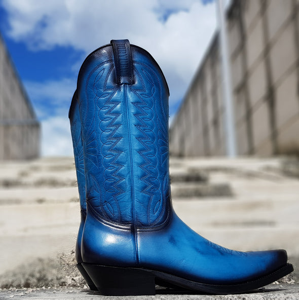 Ecological Cowboy Boots for Men and Women in Blue Leather