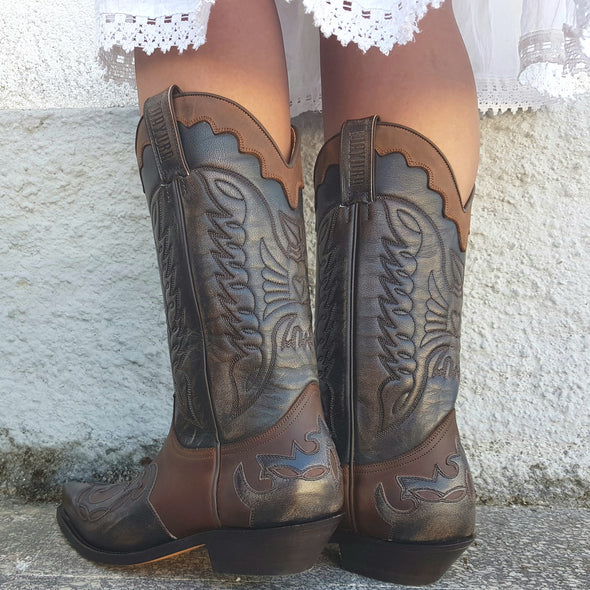 Men's and Women's Ecological Cowboy Boots in Brown and Silver Gray