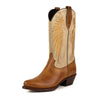 Botas Cowboy Mulher Couro Castanho e Cano Camurca Bege e Asas Dourado 2666