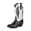 Botas Cowboy Mulher Couro Preto e Cano Camurca Branco e Asas Preto 2666