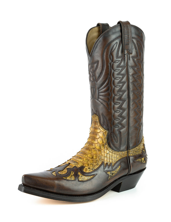 Botas de Homem e Mulher Cowboy Artesanais Couro Castanho e Amarelo 1935-C Texanas