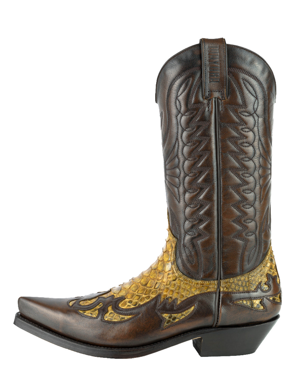 Botas de Homem e Mulher Cowboy Artesanais Couro Castanho e Amarelo 1935-C Texanas