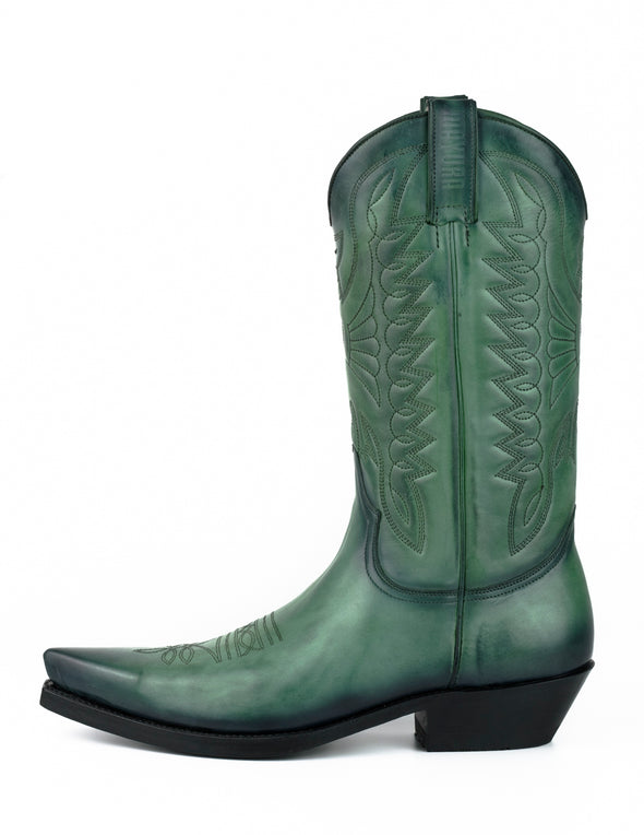 Botas Cowboy de Homem e Mulher Artesanais Couro Verde 1920 Texanas