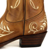 Botas Cowboy de Mulher Artesanais 2669 Couro Castanho e Bordado Floral branco