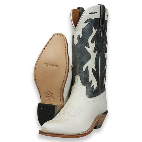 Botas Cowboy de Mulher Artesanais Couro Branco e Preto LF1626E Texanas