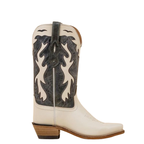 Botas Cowboy de Mulher Artesanais Couro Branco e Preto LF1626E Texanas