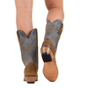 Women's Brown and Blue Embroidered Cowboy Boots LF1601E