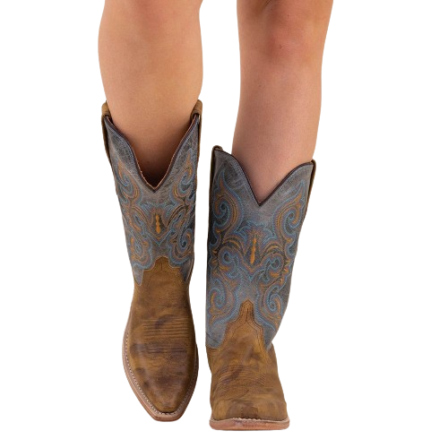 Women s Cowboy Country Western Boots Handmade Brown and Blue Leather Embroidered LF1601E