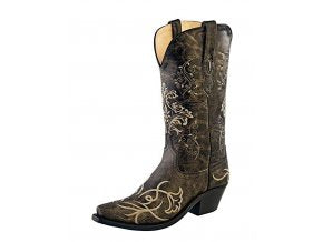 Botas Cowboy de Mulher Artesanais Couro Cinzento e Flores Branco LF1587E Texanas