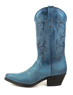 Bottes de cowboy pour femmes faites à la main en cuir bleu 2524 Texanas