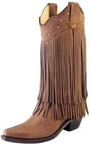 Bottes de cowboy pour femmes faites à la main en cuir marron à franges Texans LF1585E
