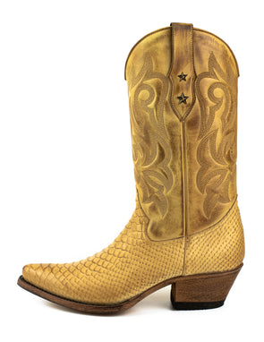 Bottes de cowboy pour femmes faites à la main en cuir jaune 2524 Texanas