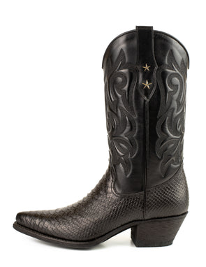 Bottes de cowboy pour femmes faites à la main en cuir noir 2524 Texanas
