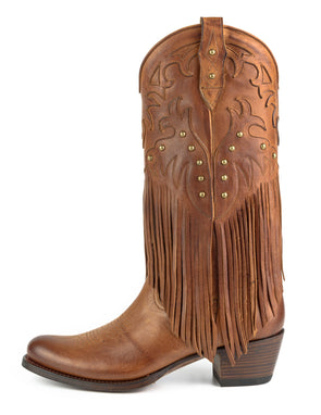 Bottes de cowboy pour femmes faites à la main en cuir marron avec franges 2475 Texanas